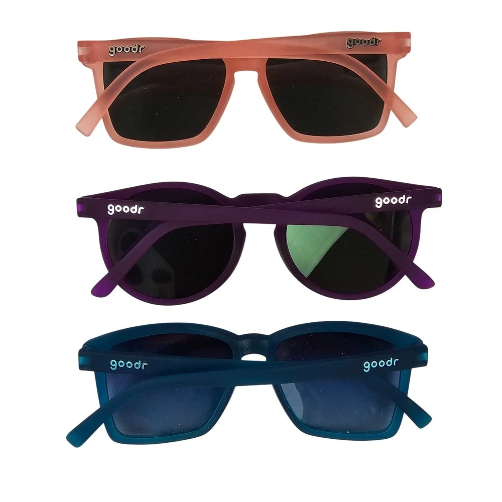 Goodr Polarized SMALL Sunglasses Bundle 3 Pairs Purple Peach Navy Blue Flamingo